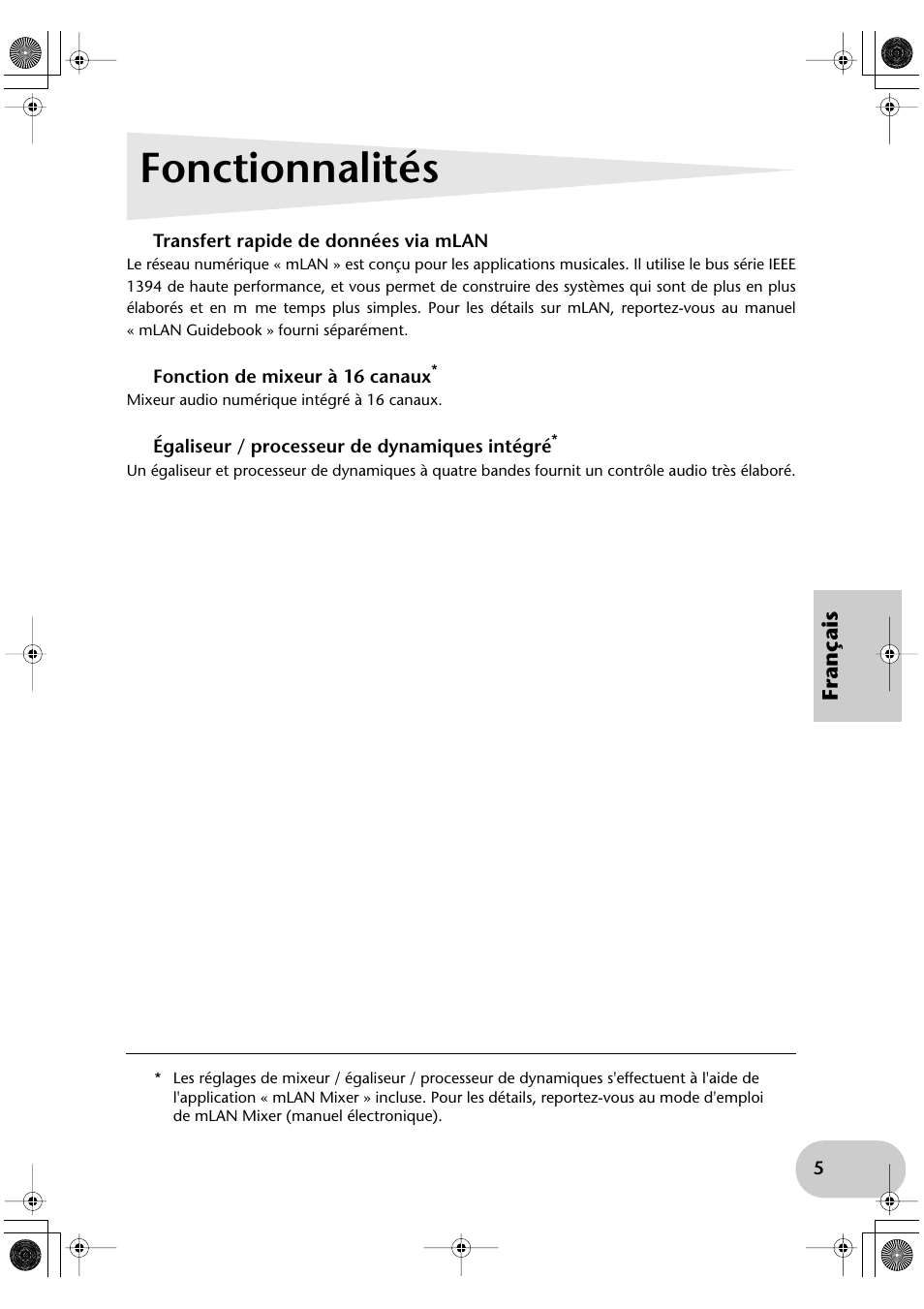 Fonctionnalités | Yamaha mLAN8E User Manual | Page 45 / 63
