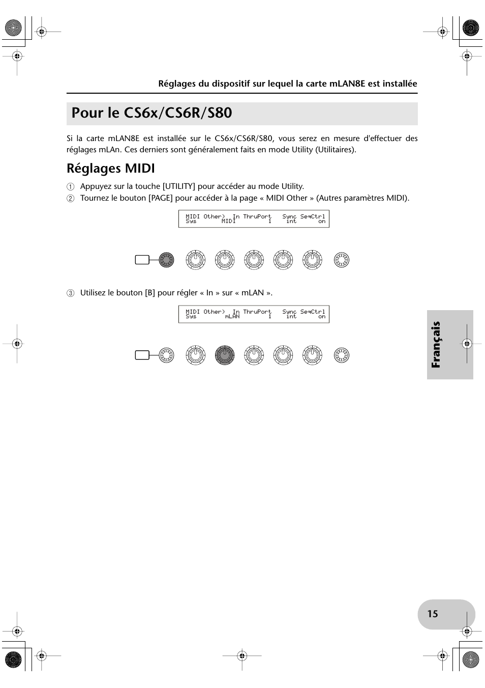 Pour le cs6x/cs6r/s80, Réglages midi, Français | Yamaha mLAN8E User Manual | Page 55 / 63