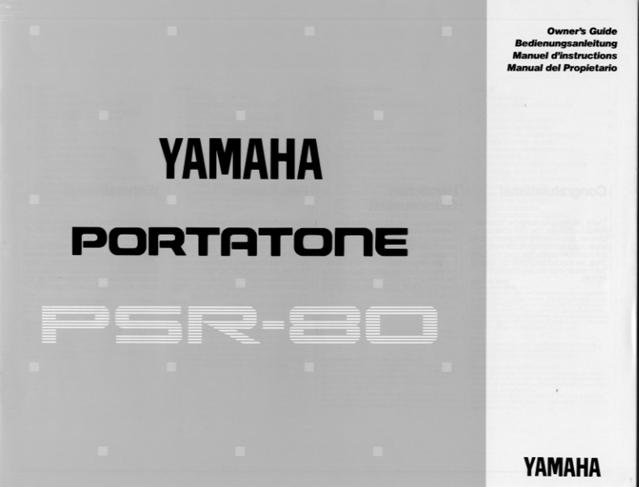 Yamaha Portatone PSR-80 User Manual | 35 pages