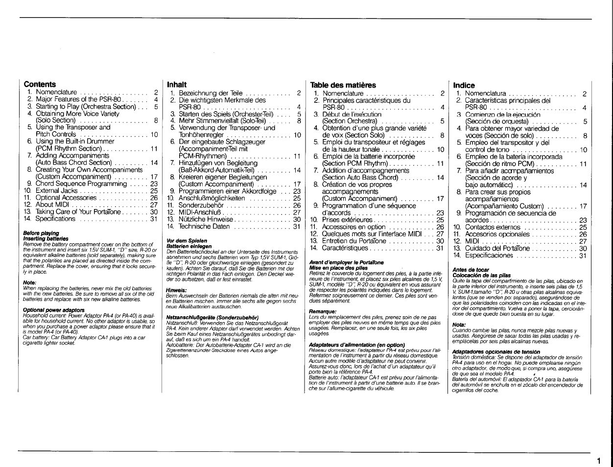 Yamaha Portatone PSR-80 User Manual | Page 3 / 35