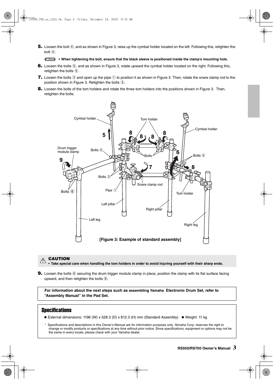 Specifications | Yamaha DTX RS700 User Manual | Page 5 / 10