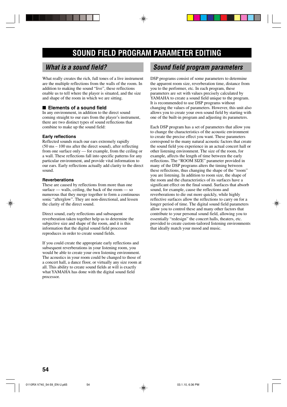 Additional information, Sound field program parameter editing, What is a sound field | Sound field program parameters | Yamaha RX-V740 User Manual | Page 58 / 71