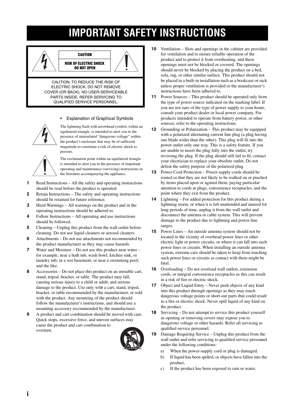 Important safety instructions | Yamaha HTR-5930 User Manual | Page 2 / 74