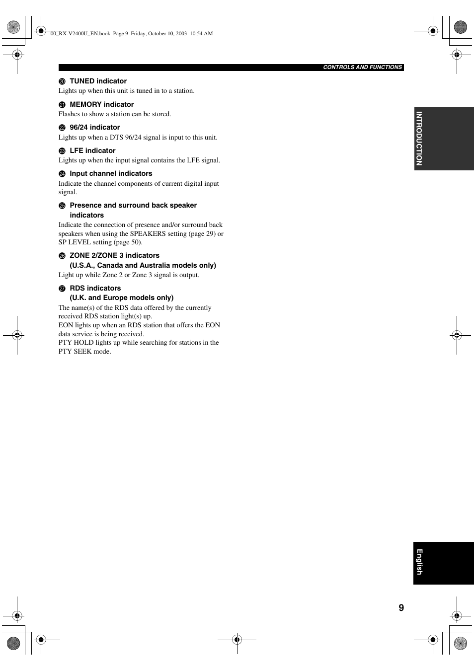 Yamaha RX-V2400 User Manual | Page 13 / 94