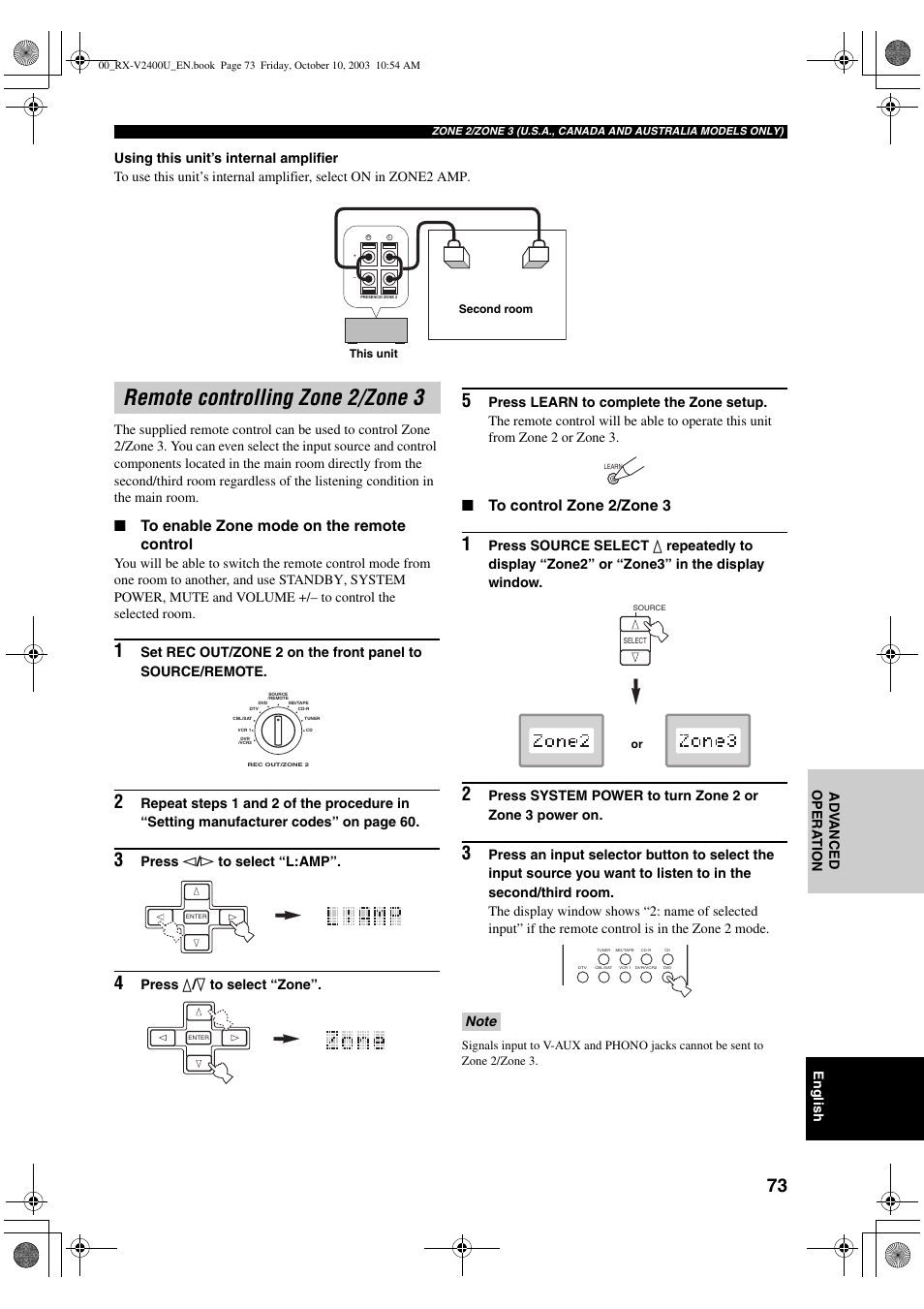 Remote controlling zone 2/zone 3 | Yamaha RX-V2400 User Manual | Page 77 / 94