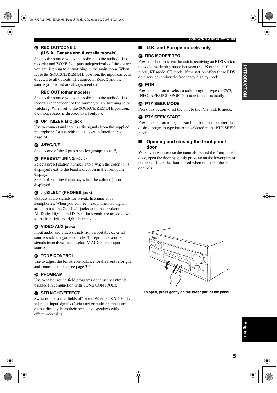 Yamaha RX-V2400 User Manual | Page 9 / 94