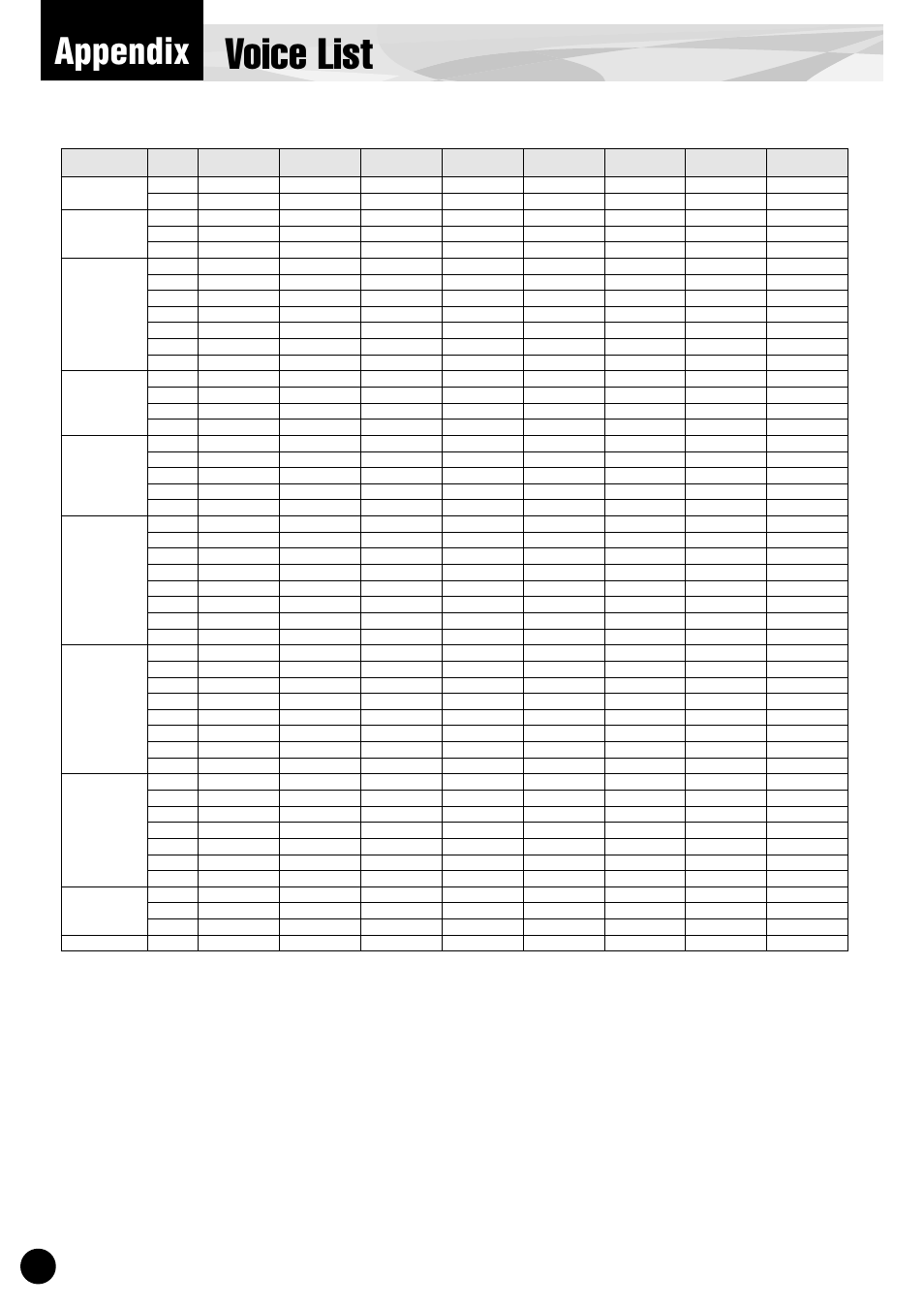 Appendix, Voice list, Vl-xg voice list | Yamaha PLG150-VL User Manual | Page 36 / 56