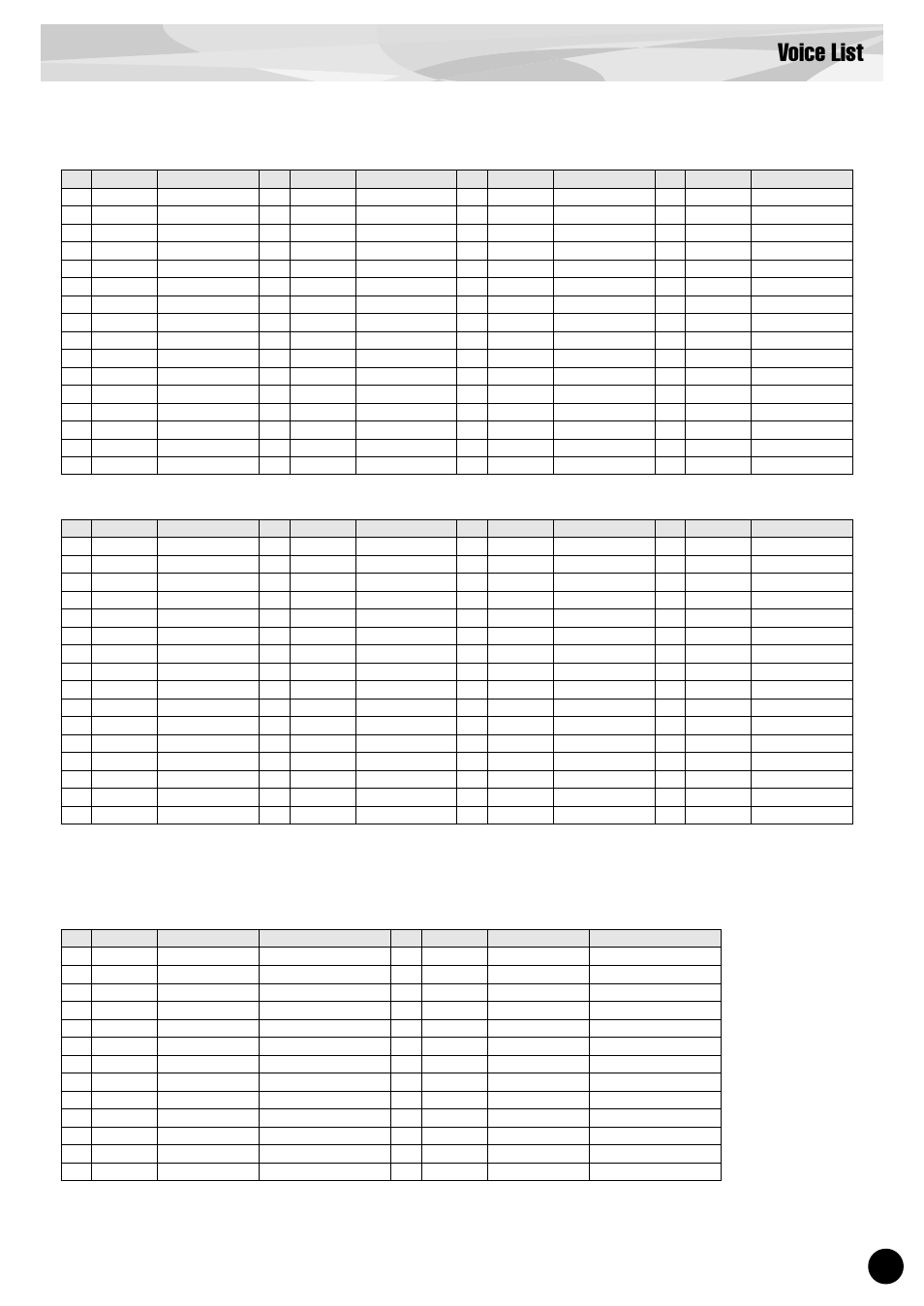 Voice list, Vl plug-in voice data, Voices used for msps demonstration song | Yamaha PLG150-VL User Manual | Page 39 / 56