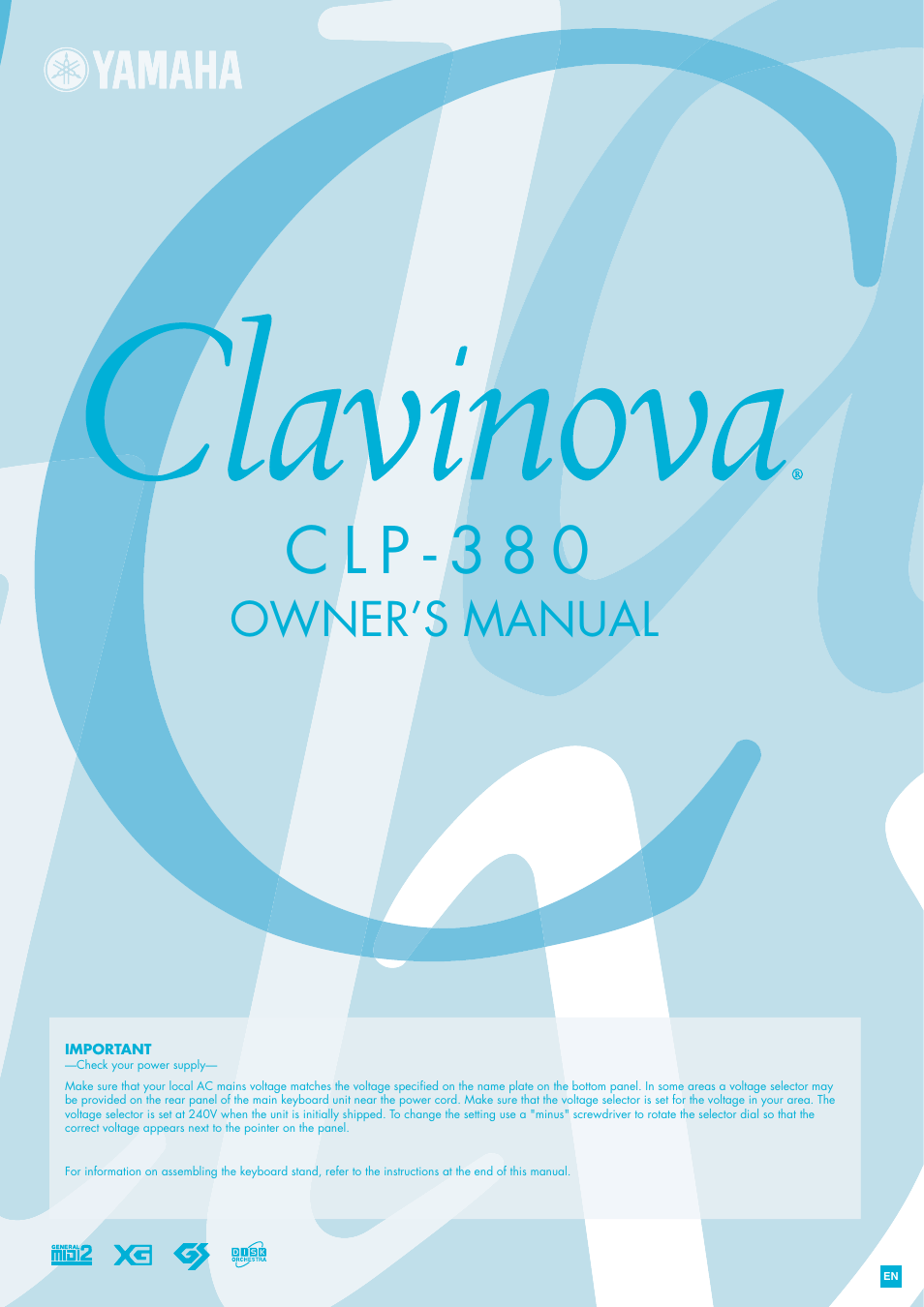 Yamaha CLAVINOVA C L P - 3 8 0 User Manual | 136 pages