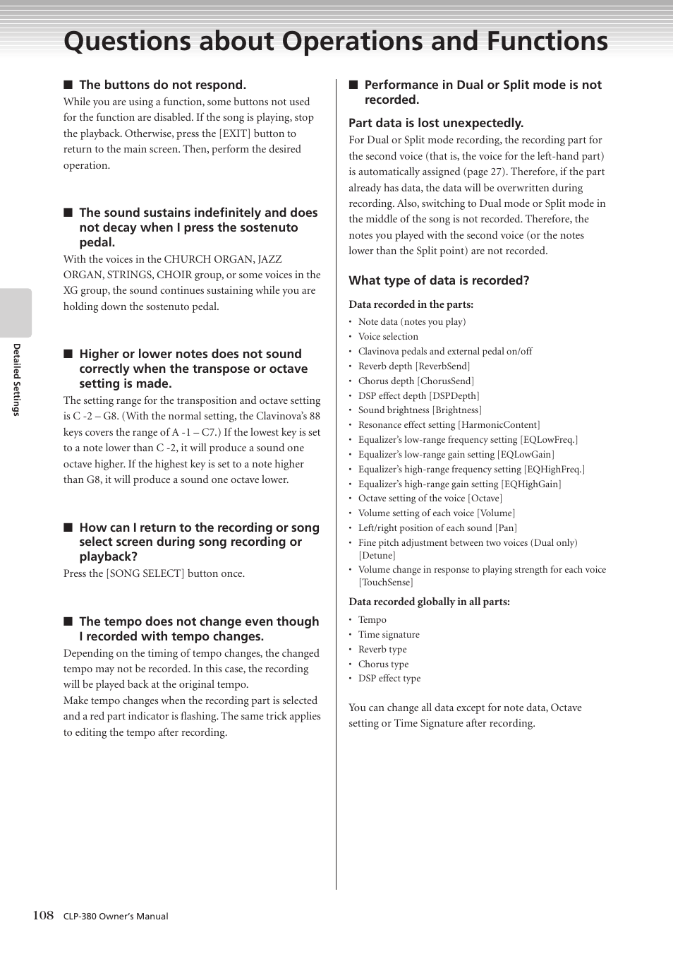 Questions about operations and functions | Yamaha CLAVINOVA C L P - 3 8 0 User Manual | Page 108 / 136