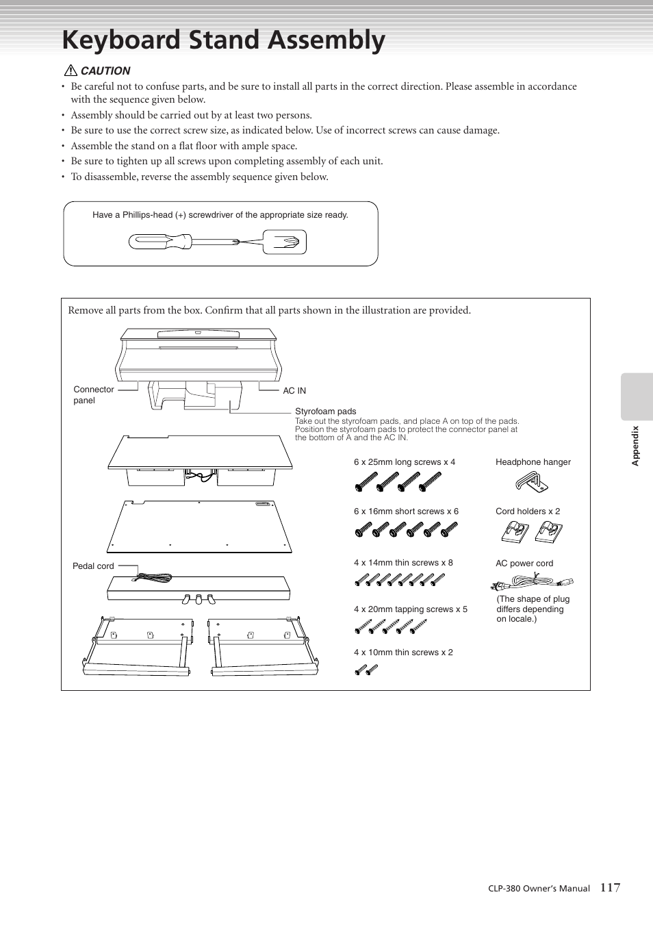 Keyboard stand assembly | Yamaha CLAVINOVA C L P - 3 8 0 User Manual | Page 117 / 136