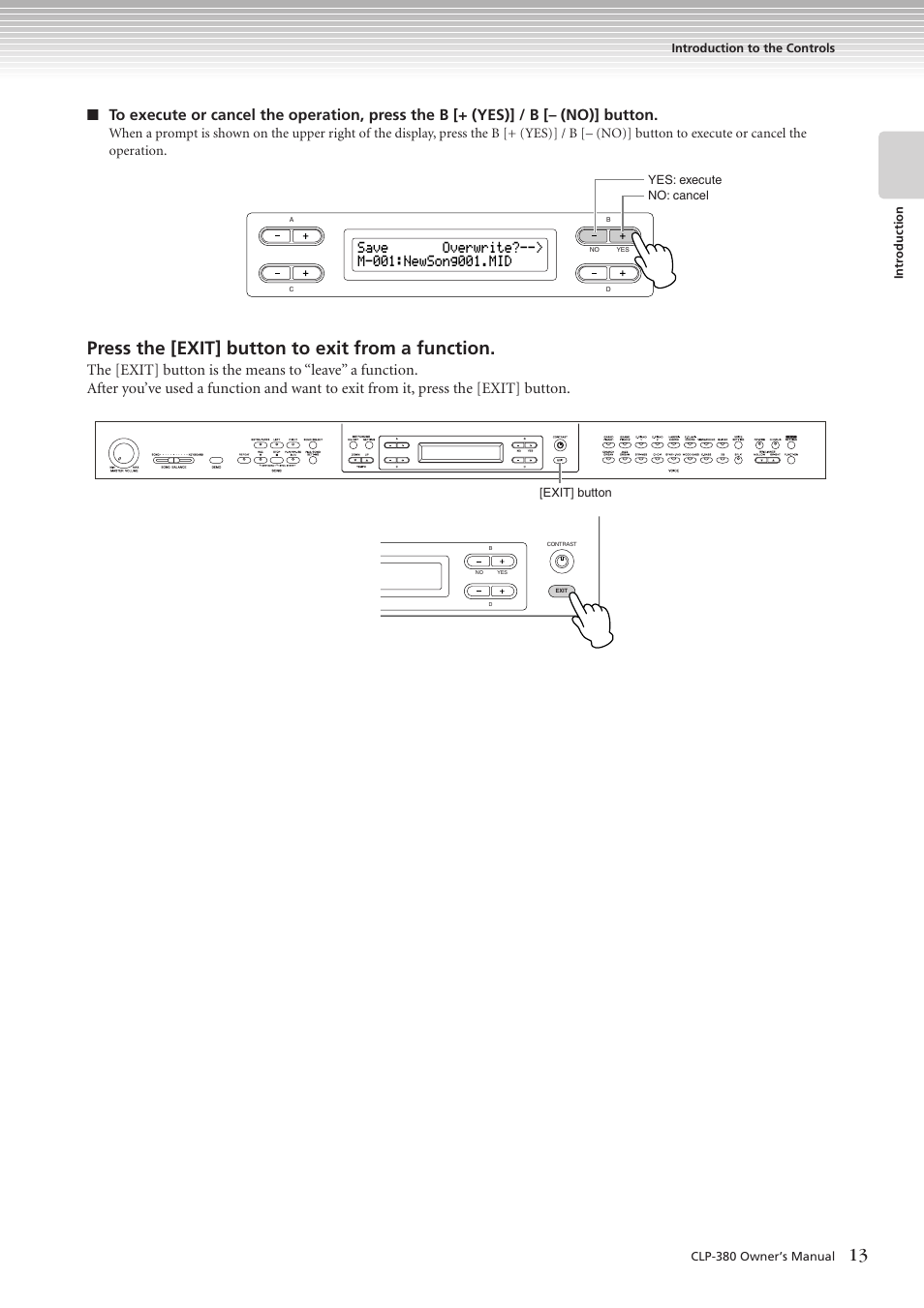 Press the [exit] button to exit from a function | Yamaha CLAVINOVA C L P - 3 8 0 User Manual | Page 13 / 136