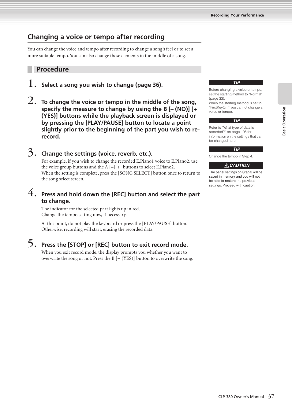 Yamaha CLAVINOVA C L P - 3 8 0 User Manual | Page 37 / 136