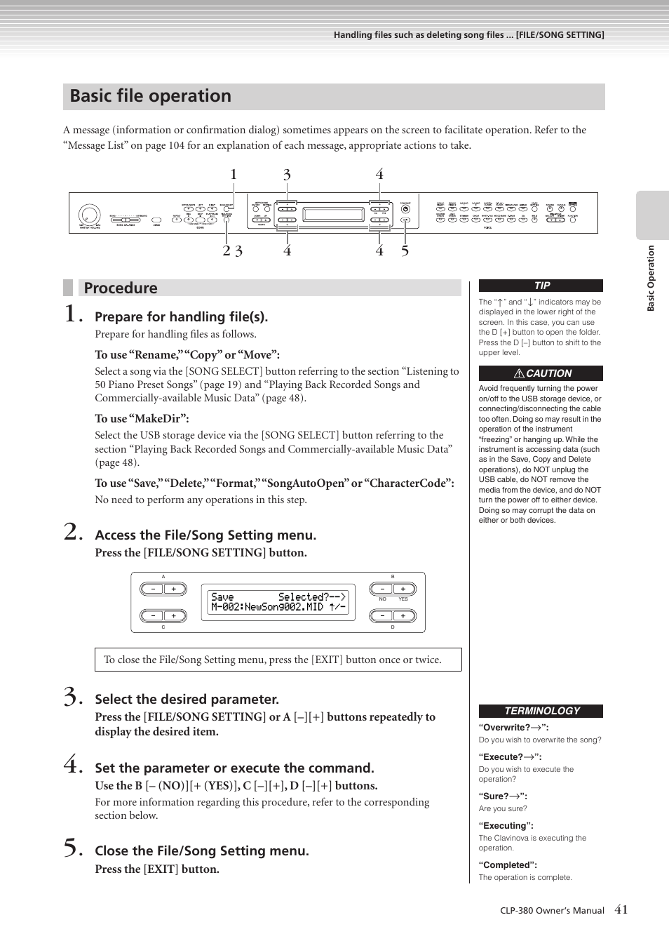 Basic file operation, Procedure | Yamaha CLAVINOVA C L P - 3 8 0 User Manual | Page 41 / 136