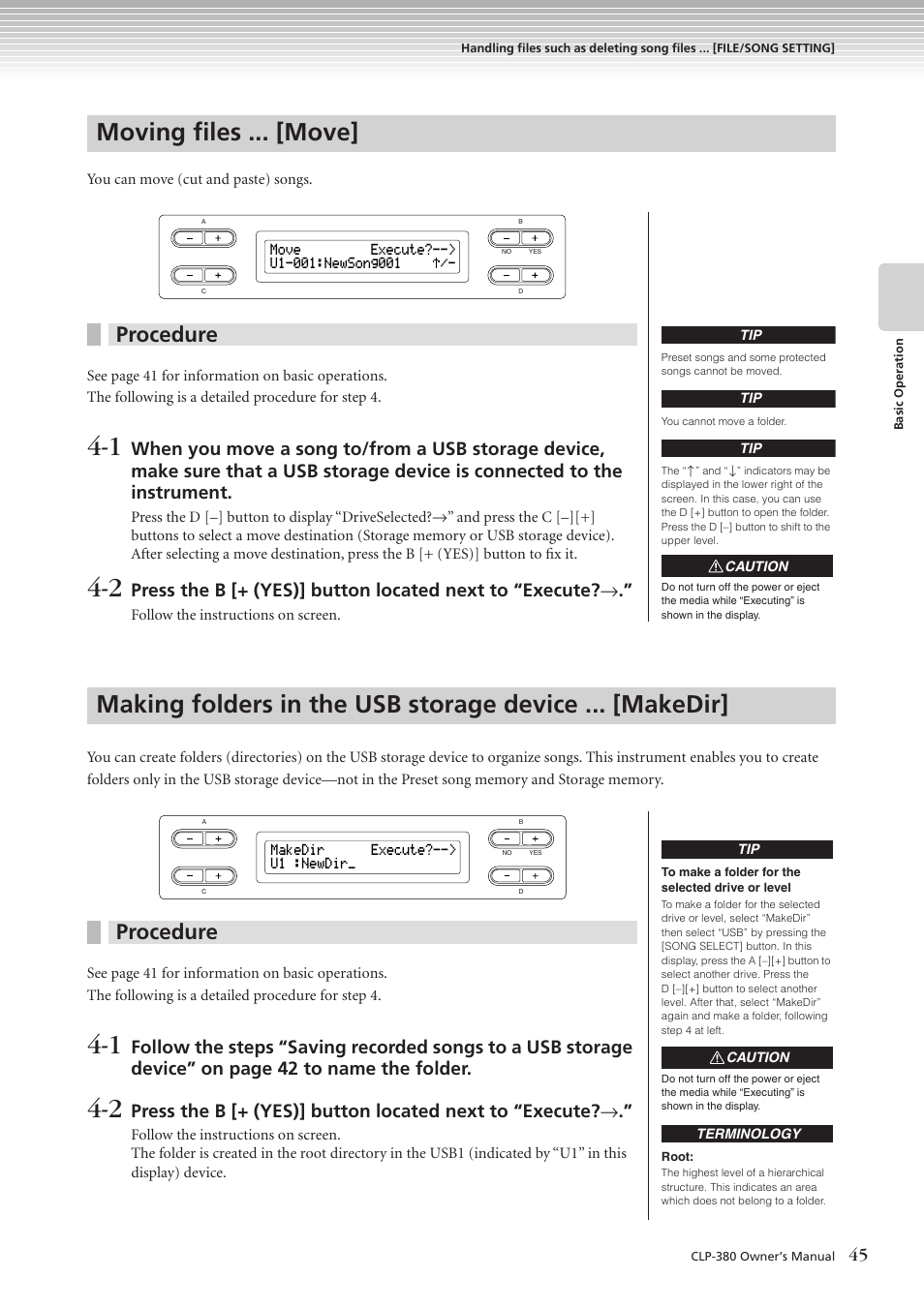 Moving files ... [move, Procedure | Yamaha CLAVINOVA C L P - 3 8 0 User Manual | Page 45 / 136