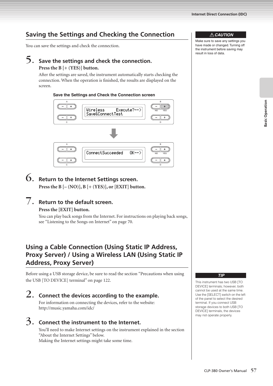 Saving the settings and checking the connection | Yamaha CLAVINOVA C L P - 3 8 0 User Manual | Page 57 / 136