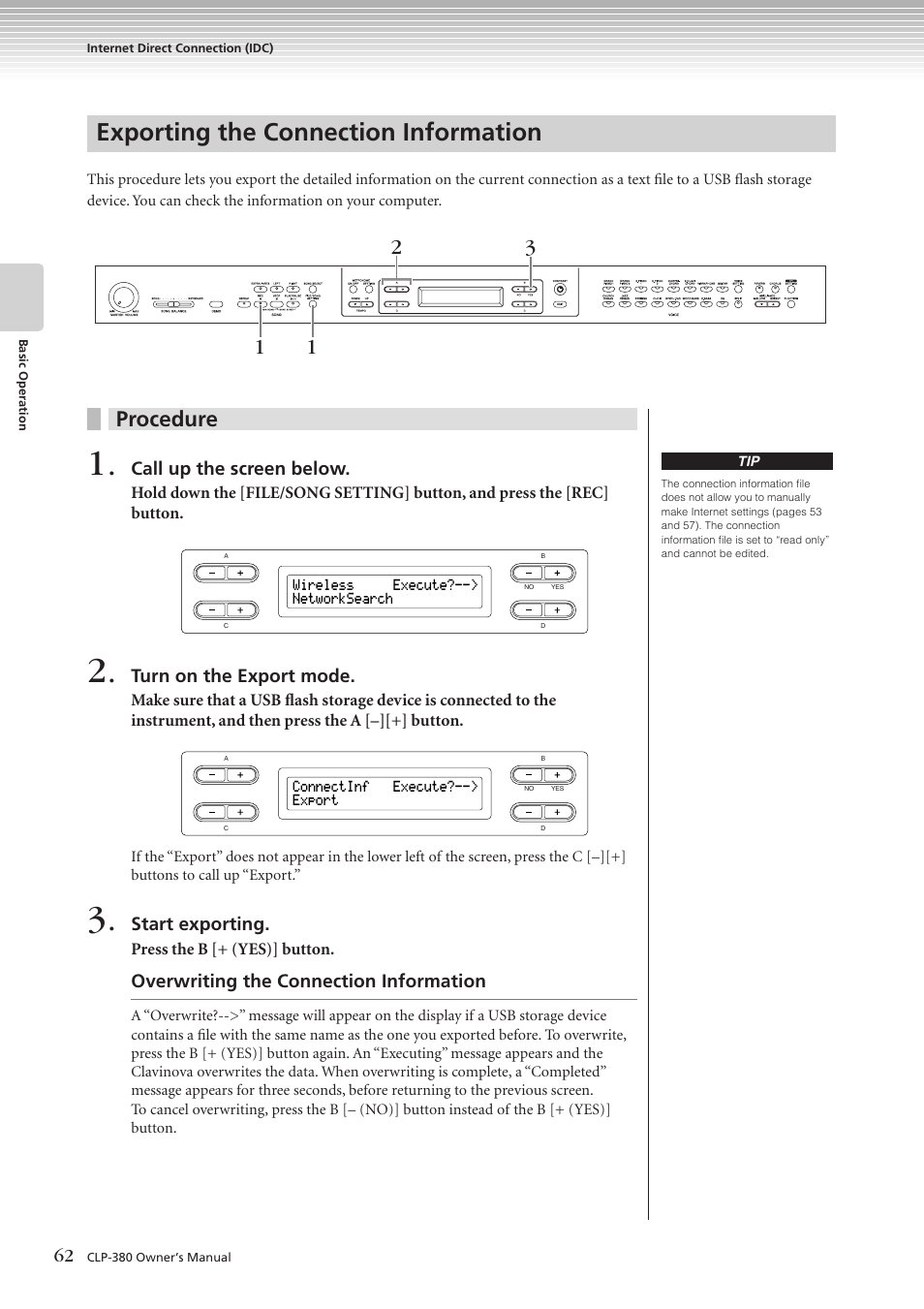 Exporting the connection information, Procedure | Yamaha CLAVINOVA C L P - 3 8 0 User Manual | Page 62 / 136