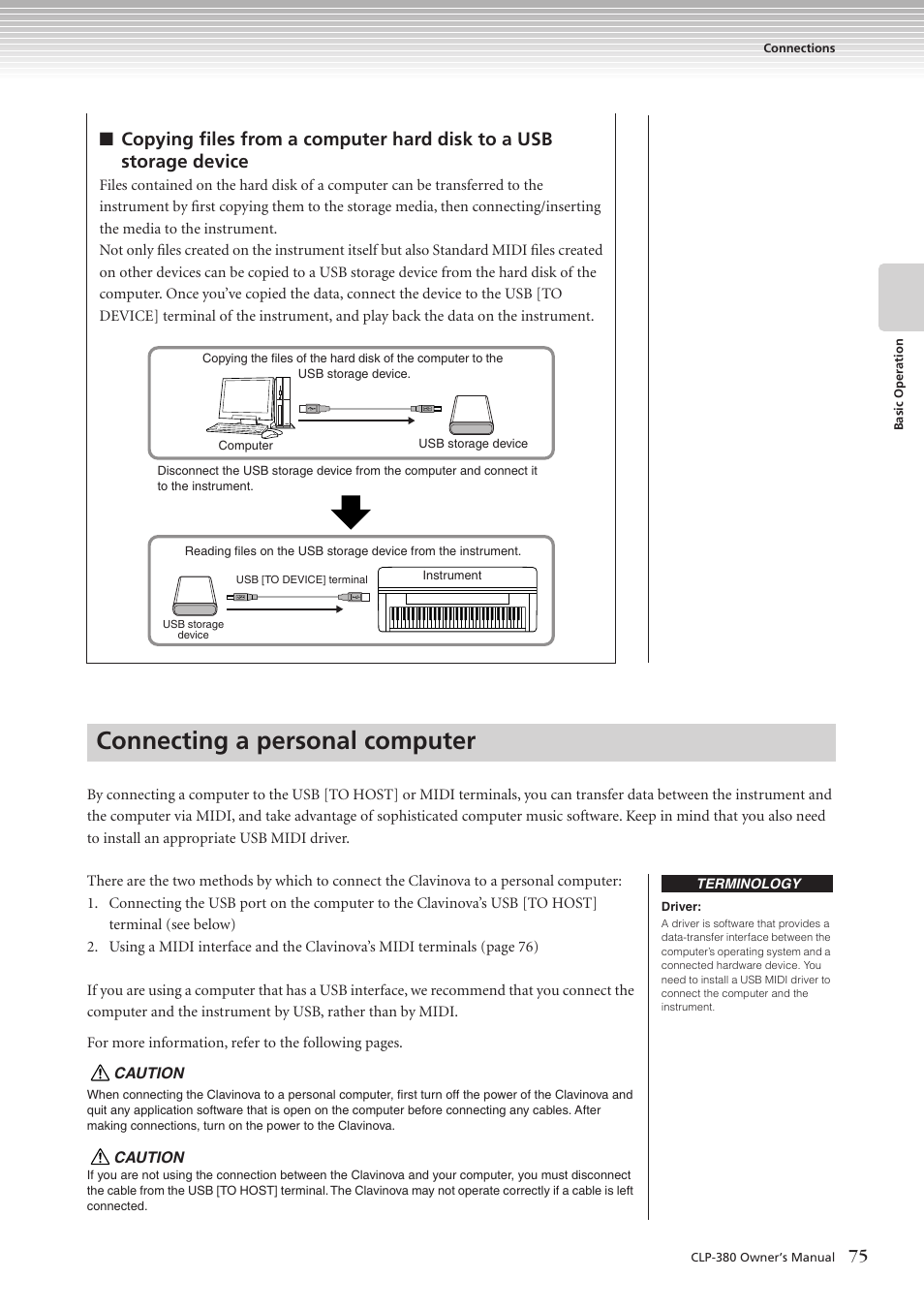 Connecting a personal computer | Yamaha CLAVINOVA C L P - 3 8 0 User Manual | Page 75 / 136