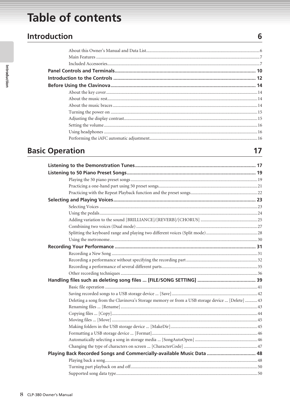 Yamaha CLAVINOVA C L P - 3 8 0 User Manual | Page 8 / 136
