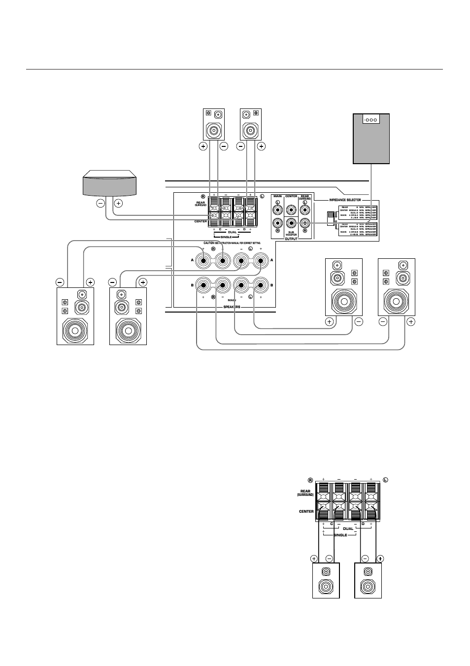 12 connecting speakers, Rear speaker, Center speaker | Center speaker (u.s.a. model) | Yamaha RX-V692 RX-V592 User Manual | Page 14 / 51