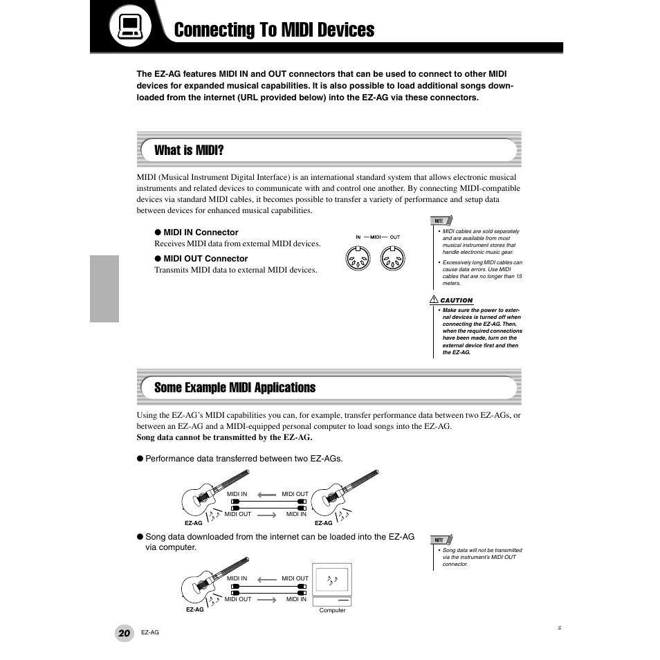 Connecting to midi devices, What is midi, Some example midi applications | Yamaha 2 EZ-AG User Manual | Page 20 / 36