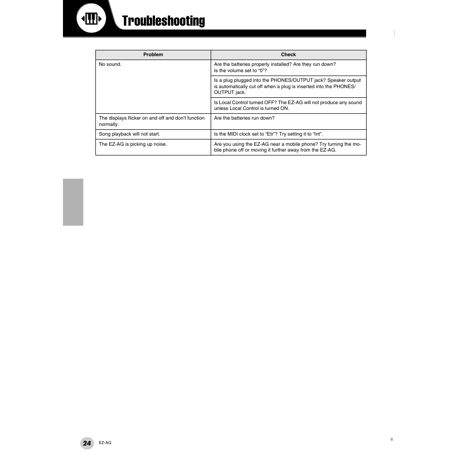 Troubleshooting | Yamaha 2 EZ-AG User Manual | Page 24 / 36