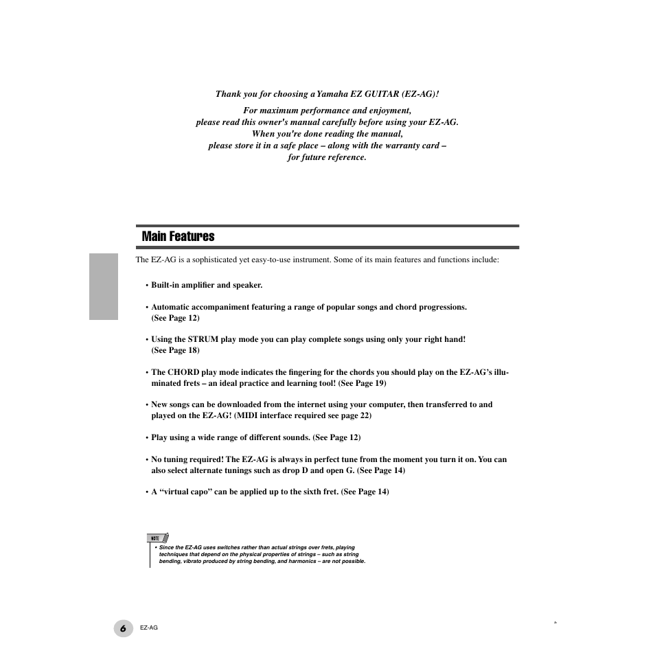 Main features | Yamaha 2 EZ-AG User Manual | Page 6 / 36