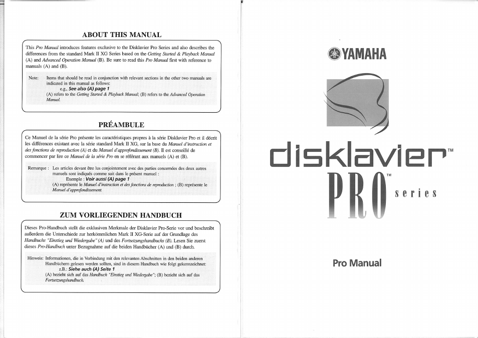 About this manual, Preambule, Zum vorliegenden handbuch | Disklavler, Syamaha, Pro manual | Yamaha Disklavier PRO Series User Manual | Page 2 / 14