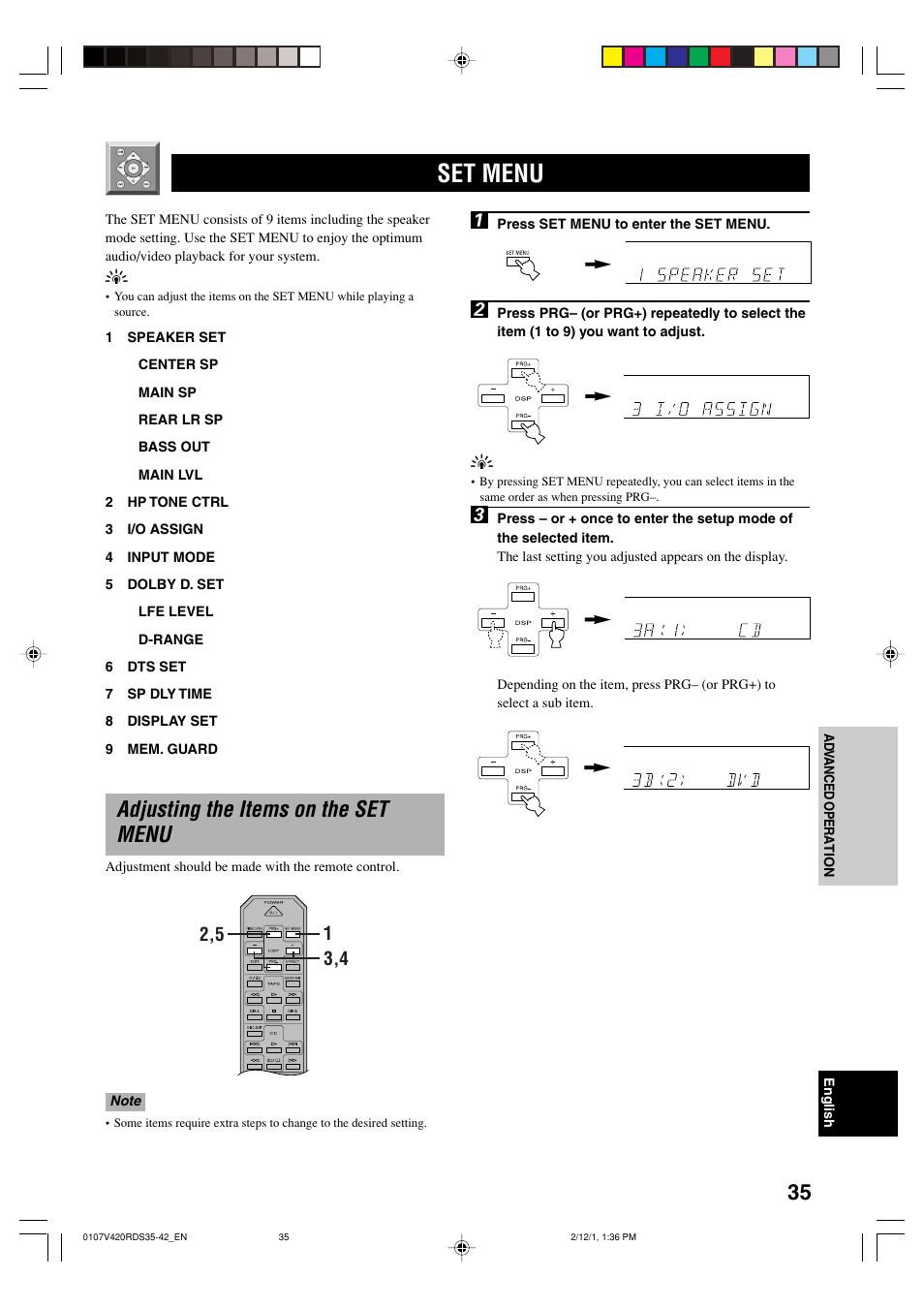 Set menu, Adjusting the items on the set menu | Yamaha RX-V420RDS User Manual | Page 37 / 57