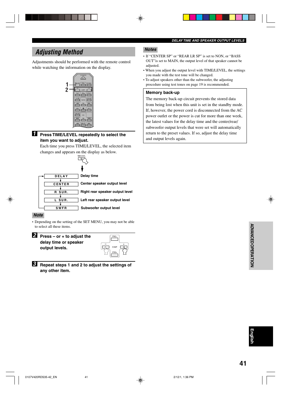Adjusting method | Yamaha RX-V420RDS User Manual | Page 43 / 57