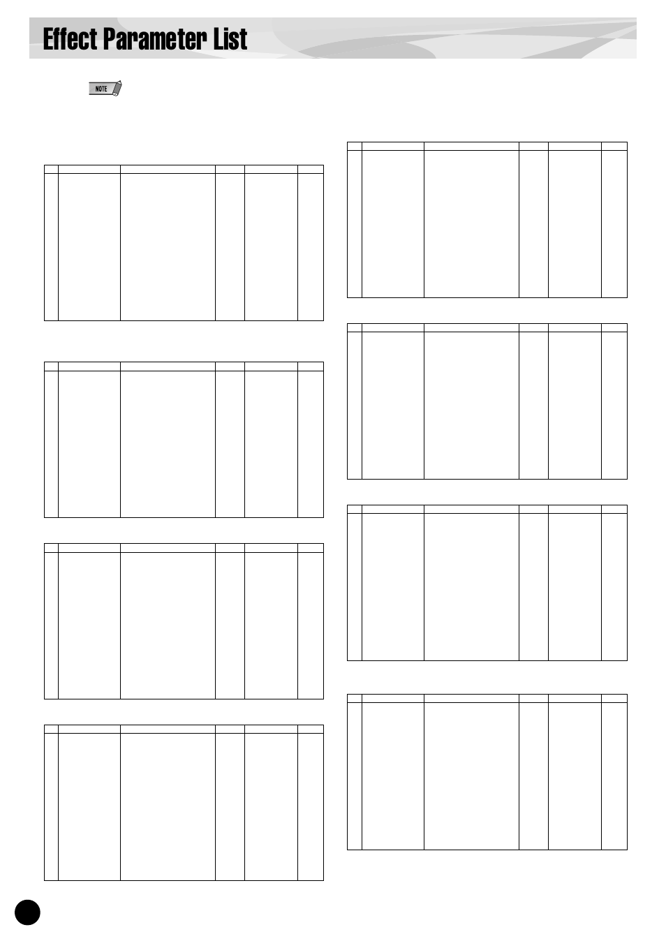 Effect parameter list, Parameters marked with a | Yamaha PLG100-XG User Manual | Page 20 / 42