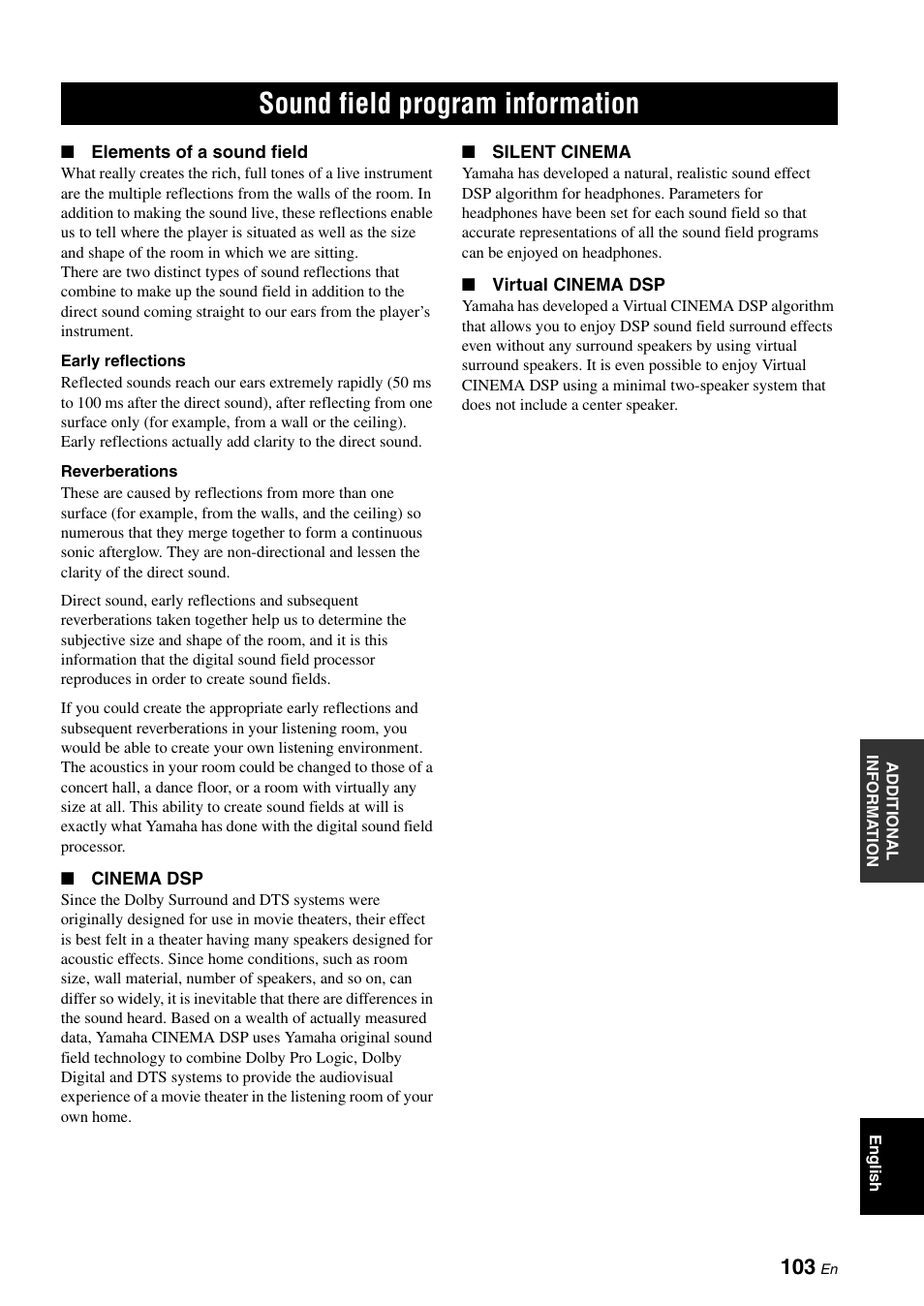 Sound field program information | Yamaha HTR-6060 User Manual | Page 107 / 127