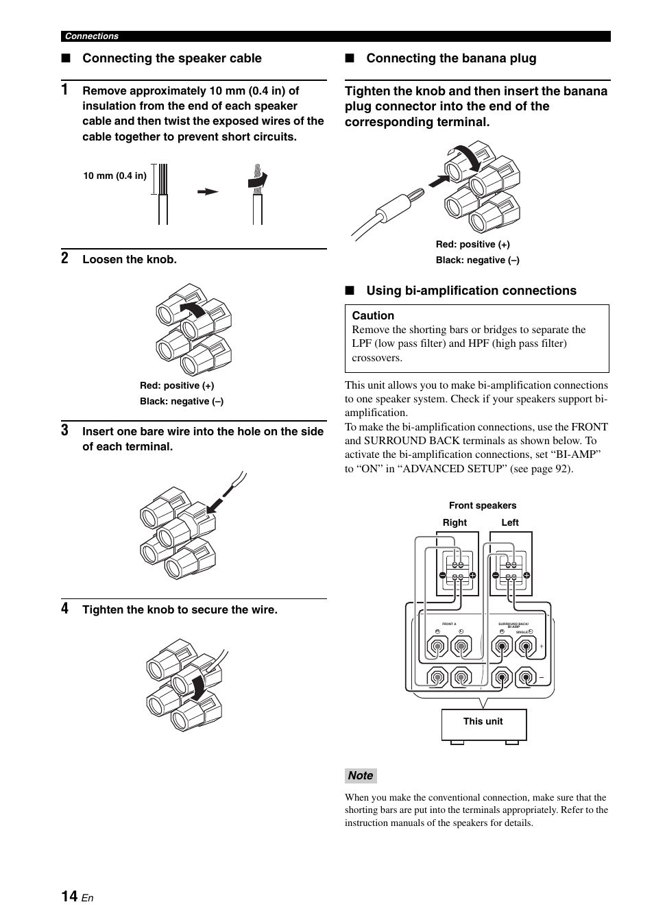 Connecting the speaker cable | Yamaha HTR-6060 User Manual | Page 18 / 127