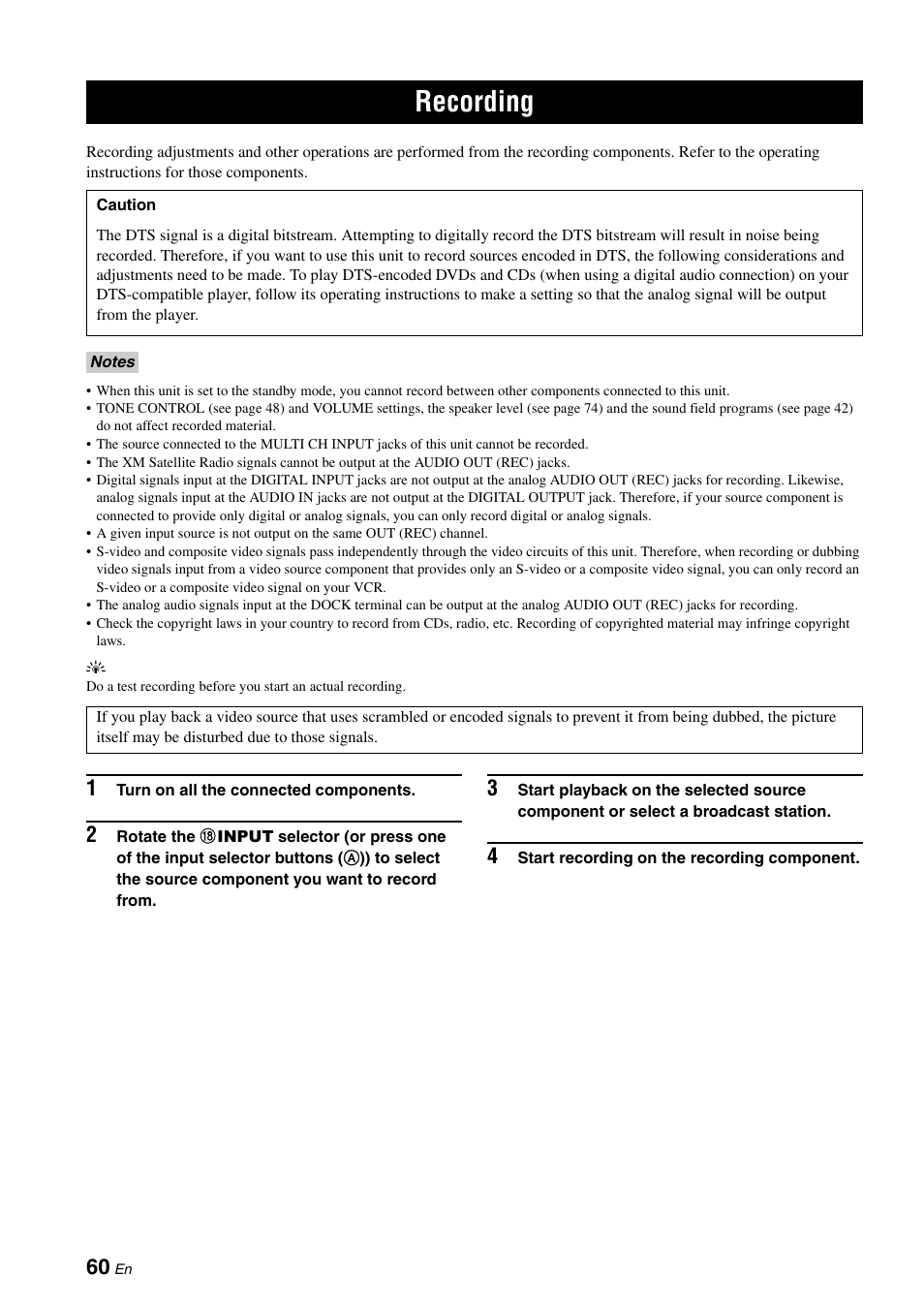 Recording | Yamaha HTR-6060 User Manual | Page 64 / 127