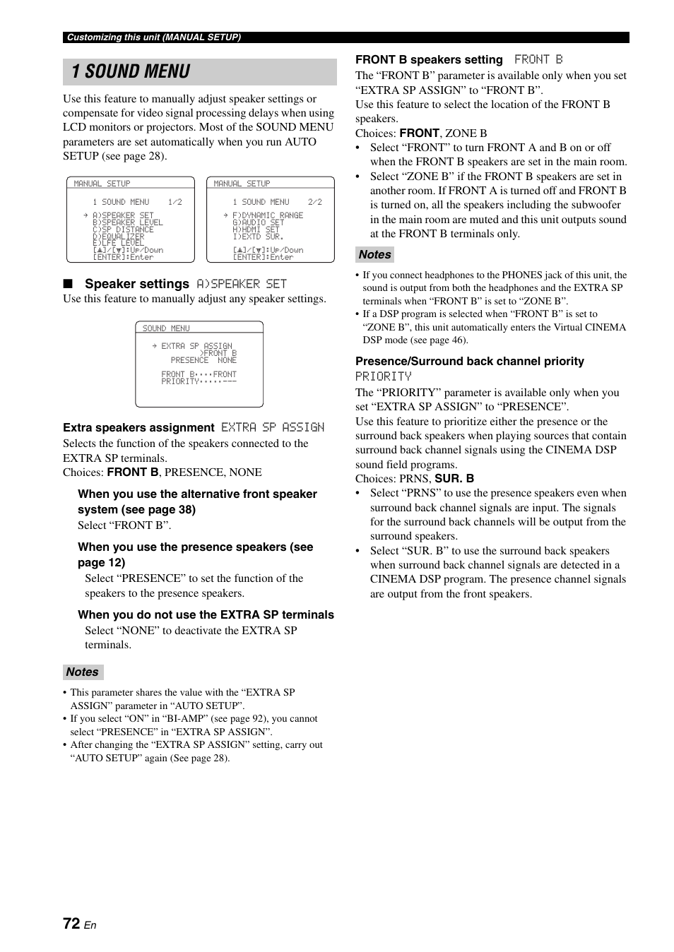 1 sound menu, Speaker settings | Yamaha HTR-6060 User Manual | Page 76 / 127