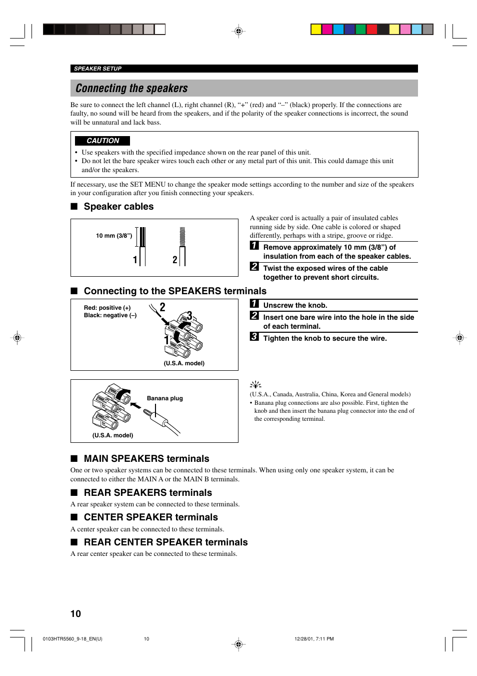 Connecting the speakers | Yamaha HTR-5560 User Manual | Page 14 / 67