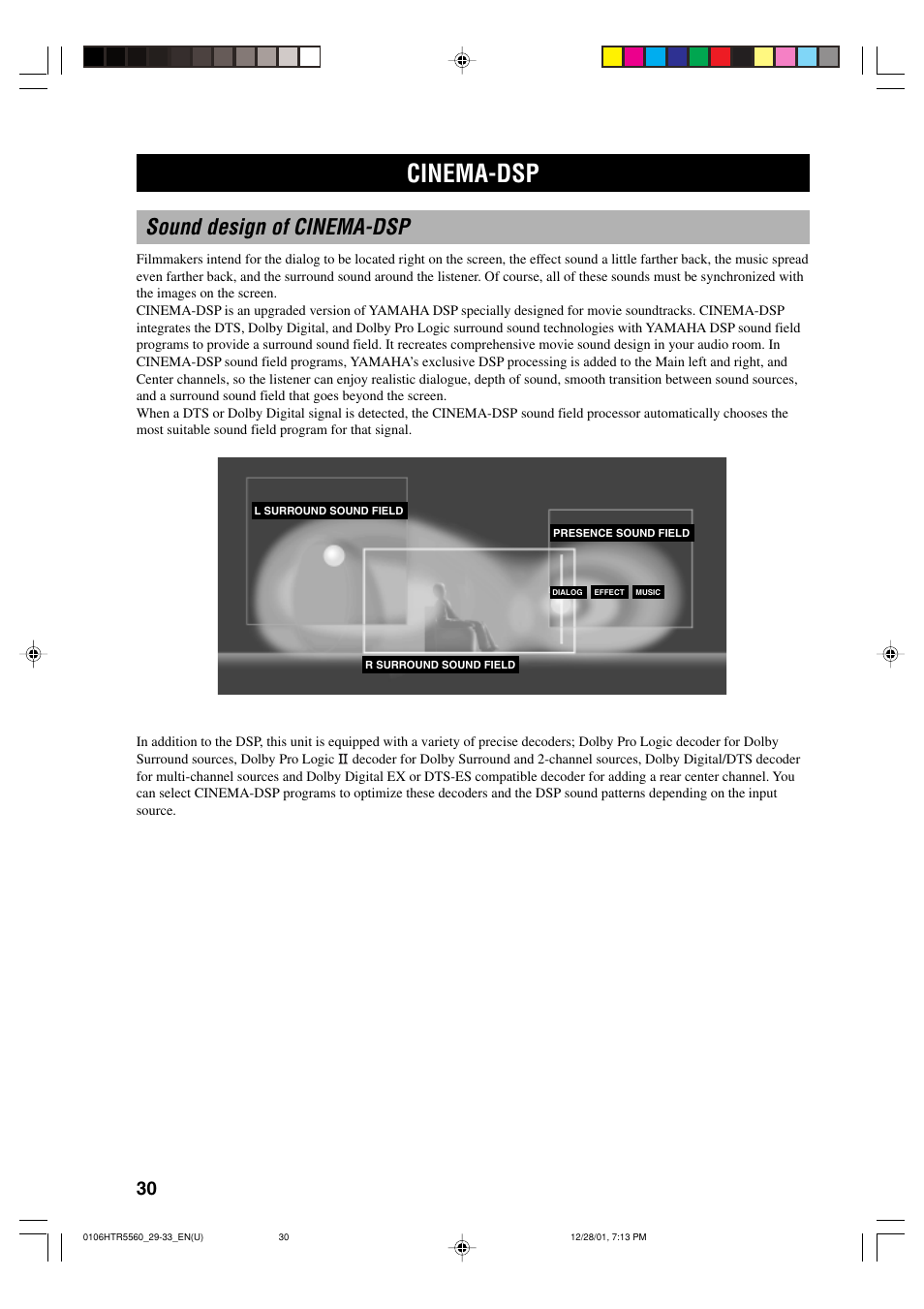 Cinema-dsp, Sound design of cinema-dsp | Yamaha HTR-5560 User Manual | Page 34 / 67