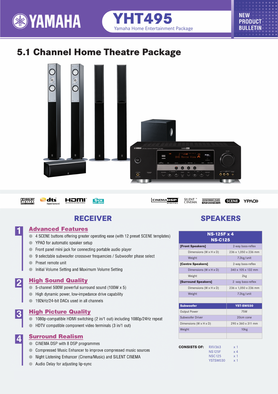 Yamaha YHT495 User Manual | 2 pages