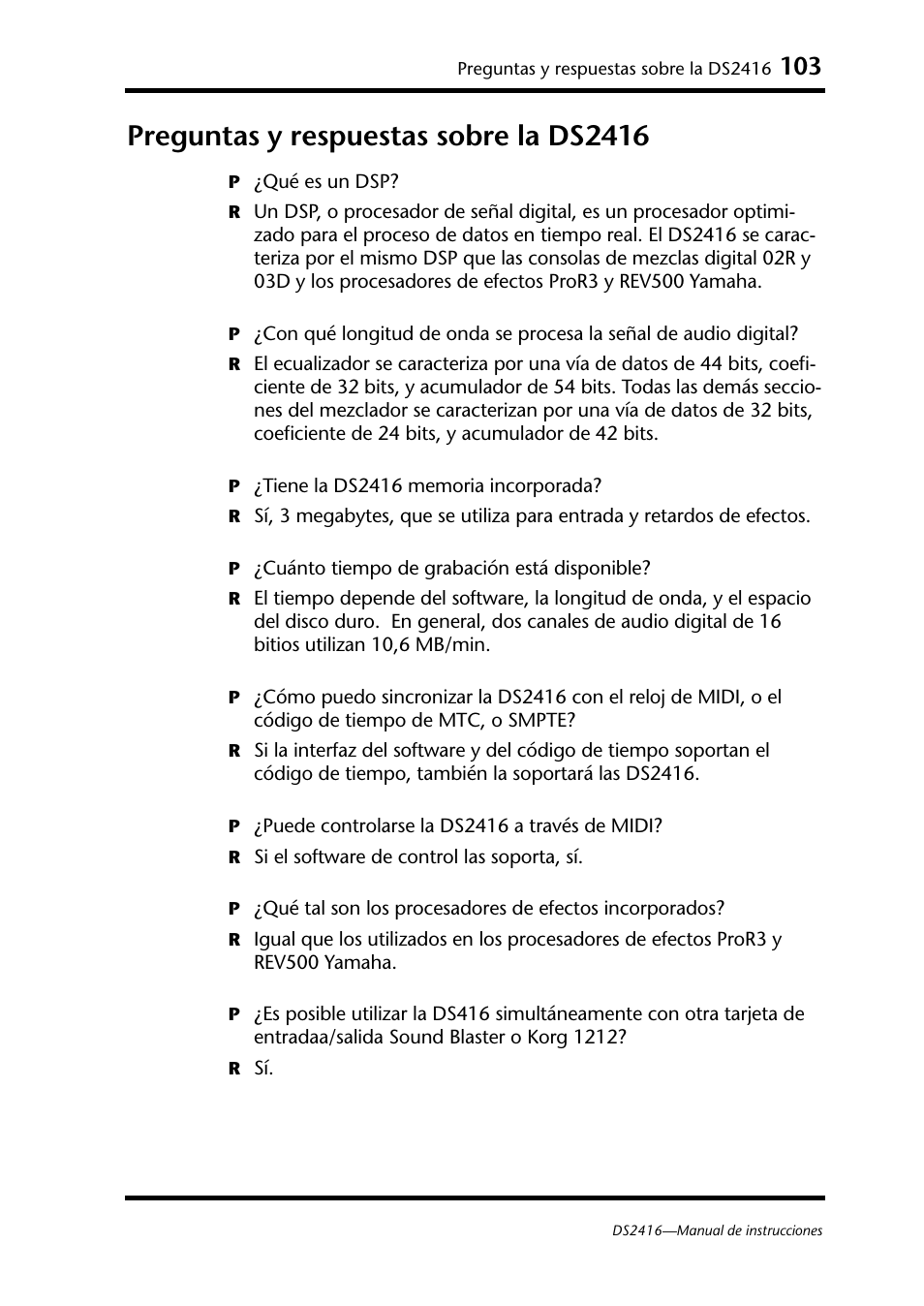 Preguntas y respuestas sobre la ds2416 | Yamaha DS2416 User Manual | Page 102 / 161