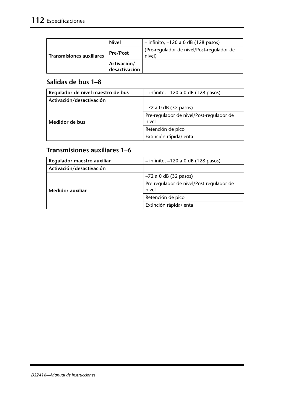 Salidas de bus 1–8 transmisiones auxiliares 1–6 | Yamaha DS2416 User Manual | Page 111 / 161