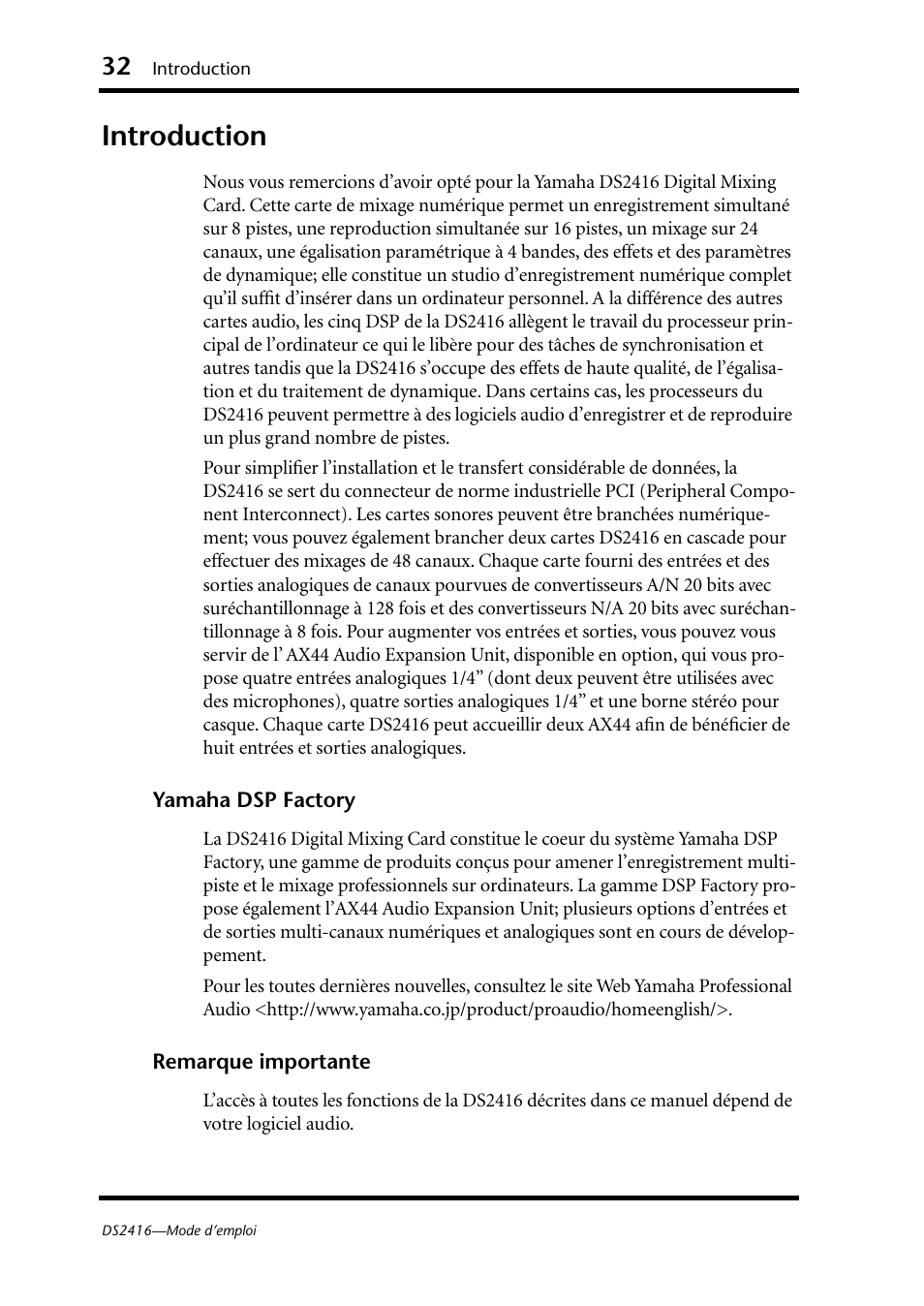 Introduction | Yamaha DS2416 User Manual | Page 33 / 161