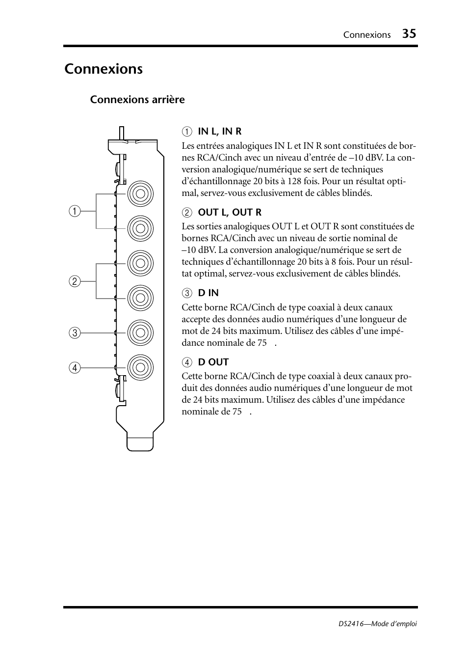 Connexions | Yamaha DS2416 User Manual | Page 36 / 161