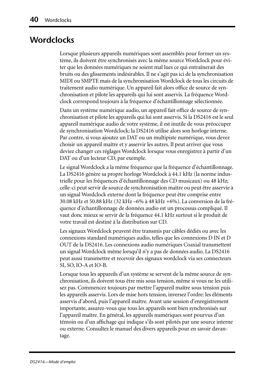 Wordclocks | Yamaha DS2416 User Manual | Page 41 / 161
