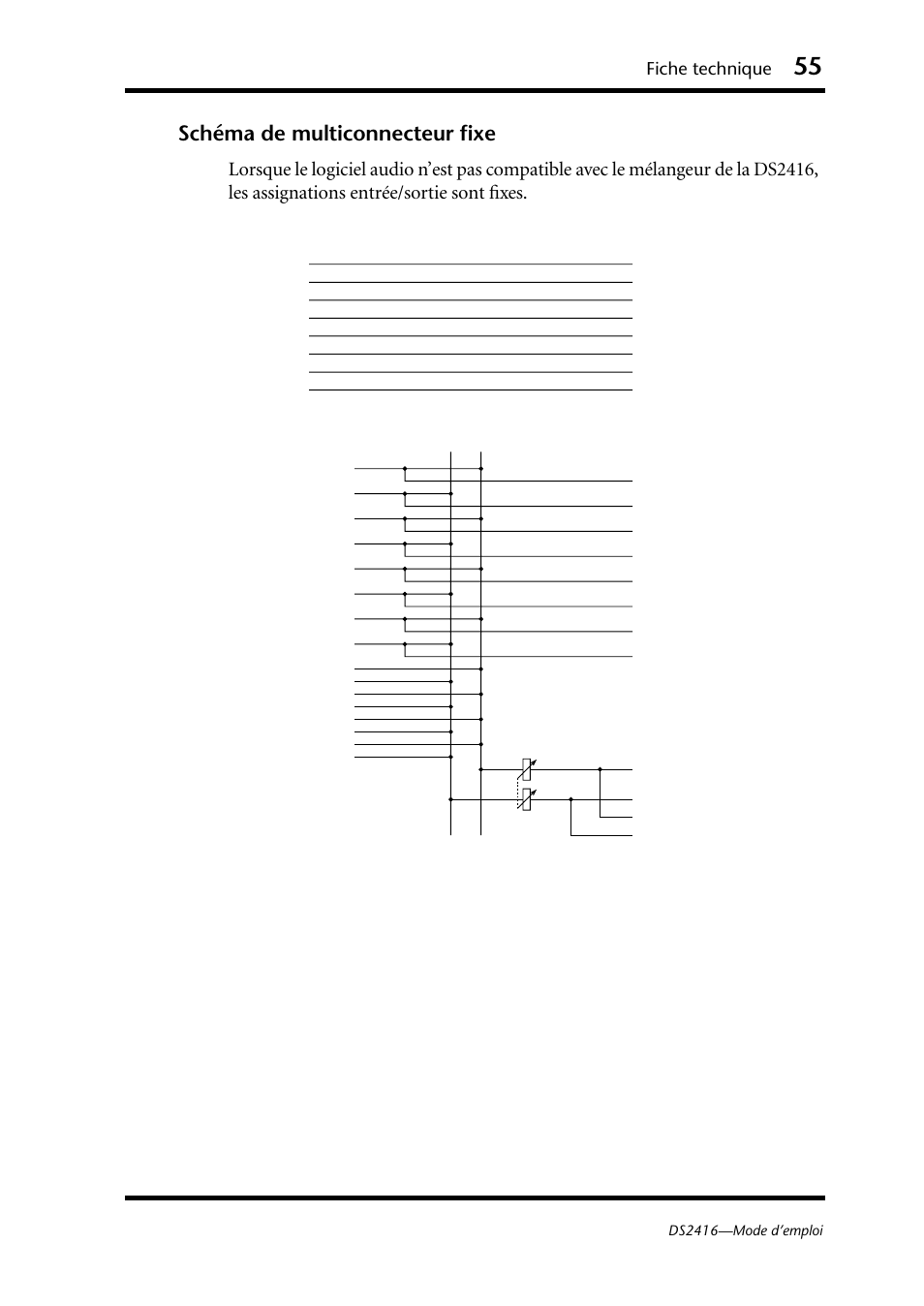 Schéma de multiconnecteur fixe, Fiche technique | Yamaha DS2416 User Manual | Page 56 / 161