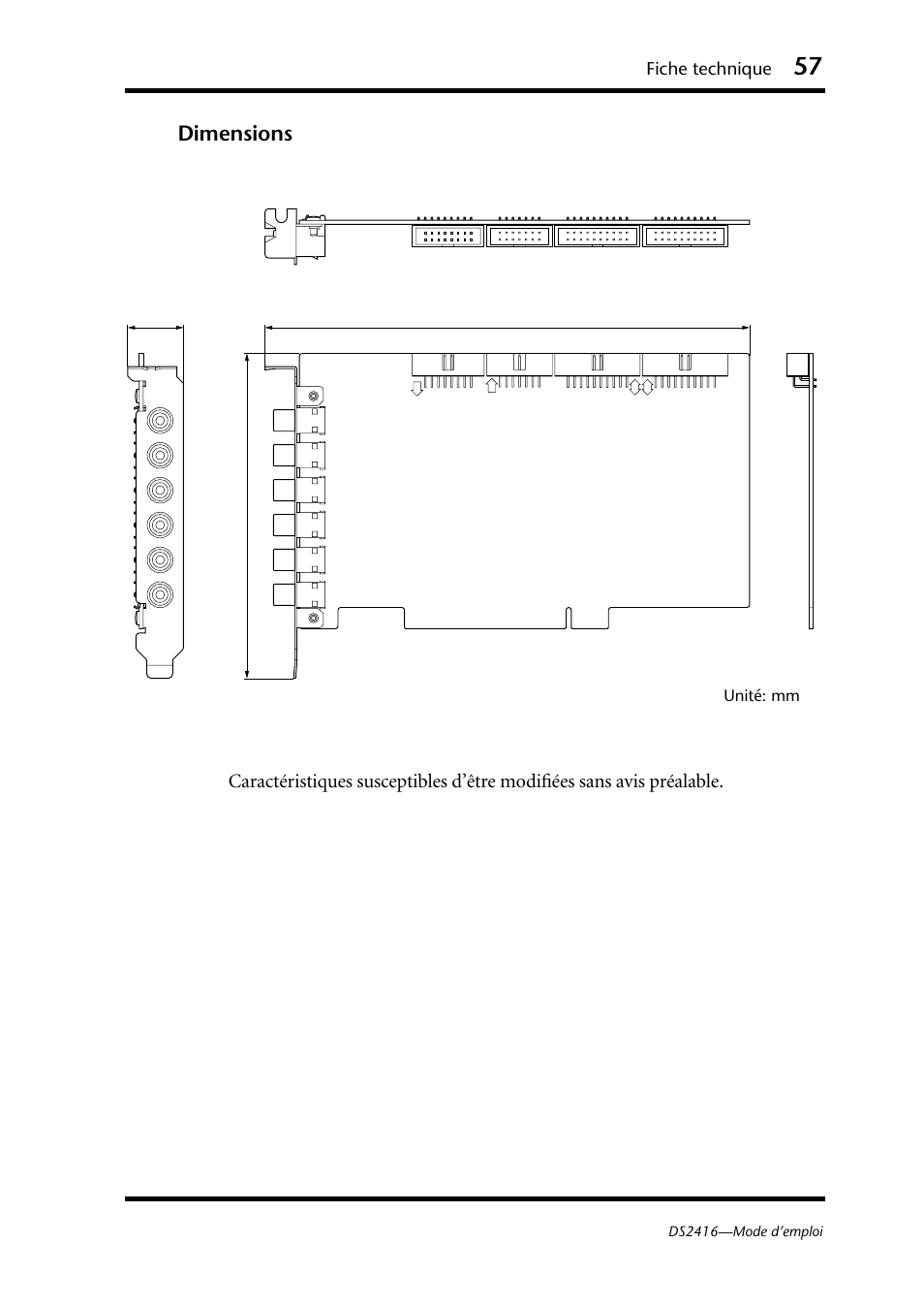 Dimensions, Fiche technique, Unité: mm | Yamaha DS2416 User Manual | Page 58 / 161