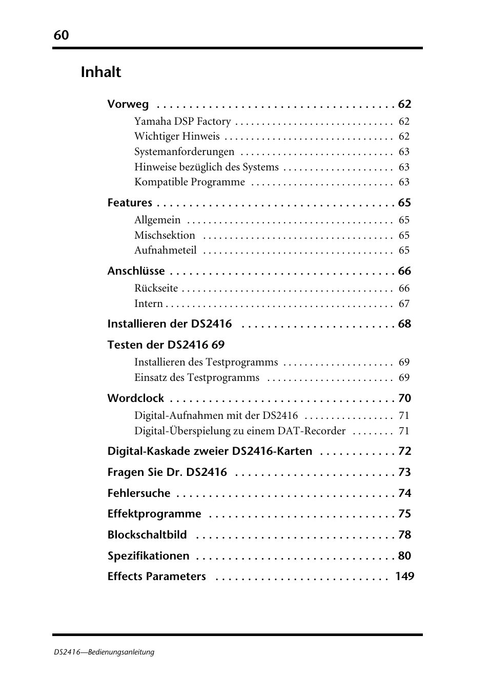 Inhalt | Yamaha DS2416 User Manual | Page 60 / 161