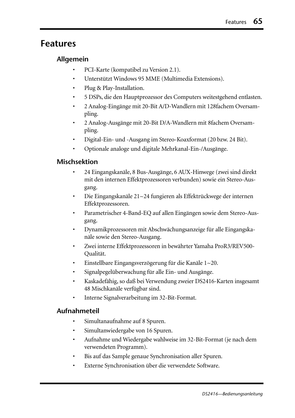 Features | Yamaha DS2416 User Manual | Page 65 / 161