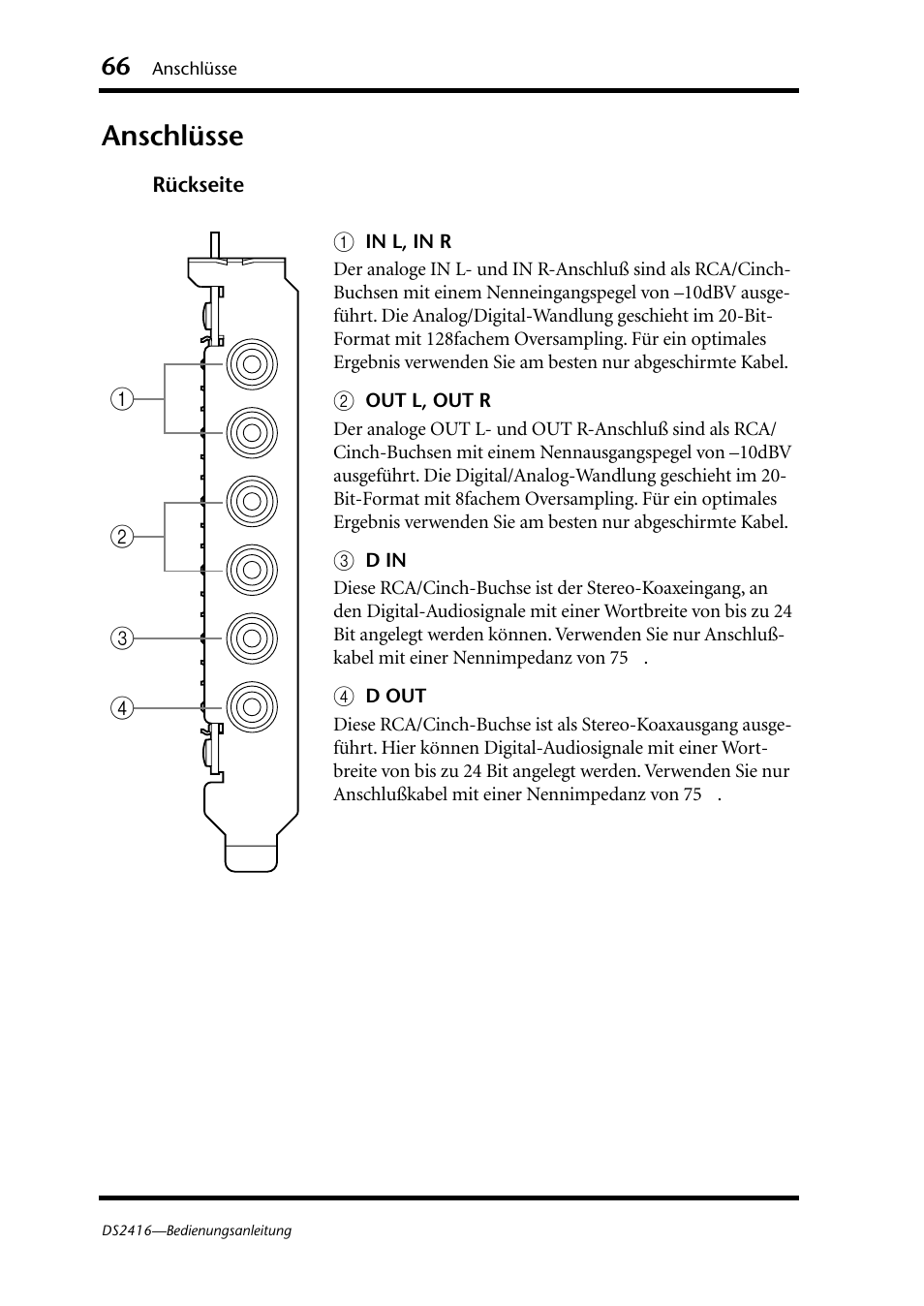 Anschlüsse | Yamaha DS2416 User Manual | Page 66 / 161