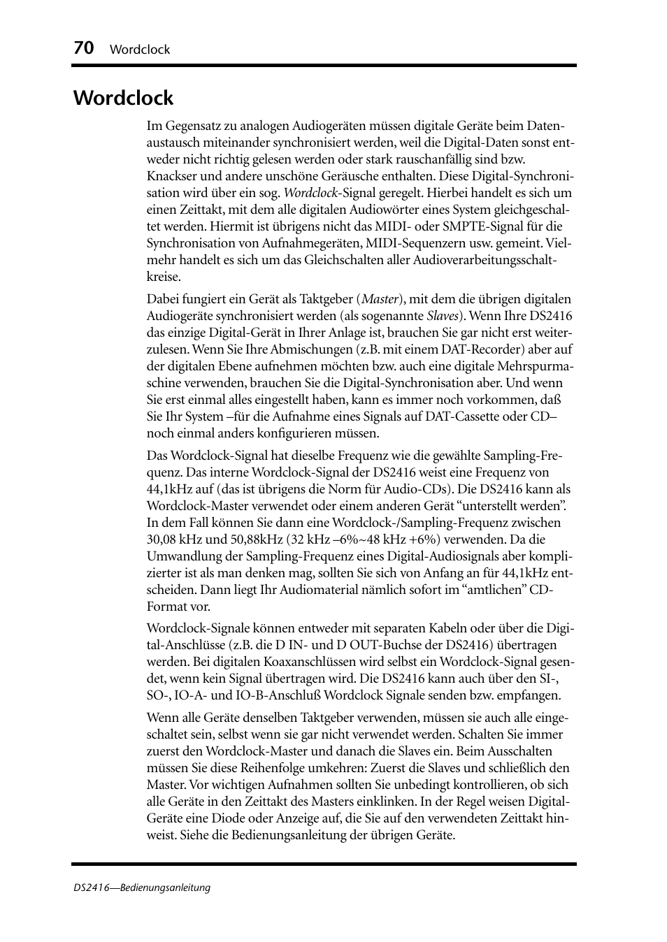 Wordclock | Yamaha DS2416 User Manual | Page 70 / 161