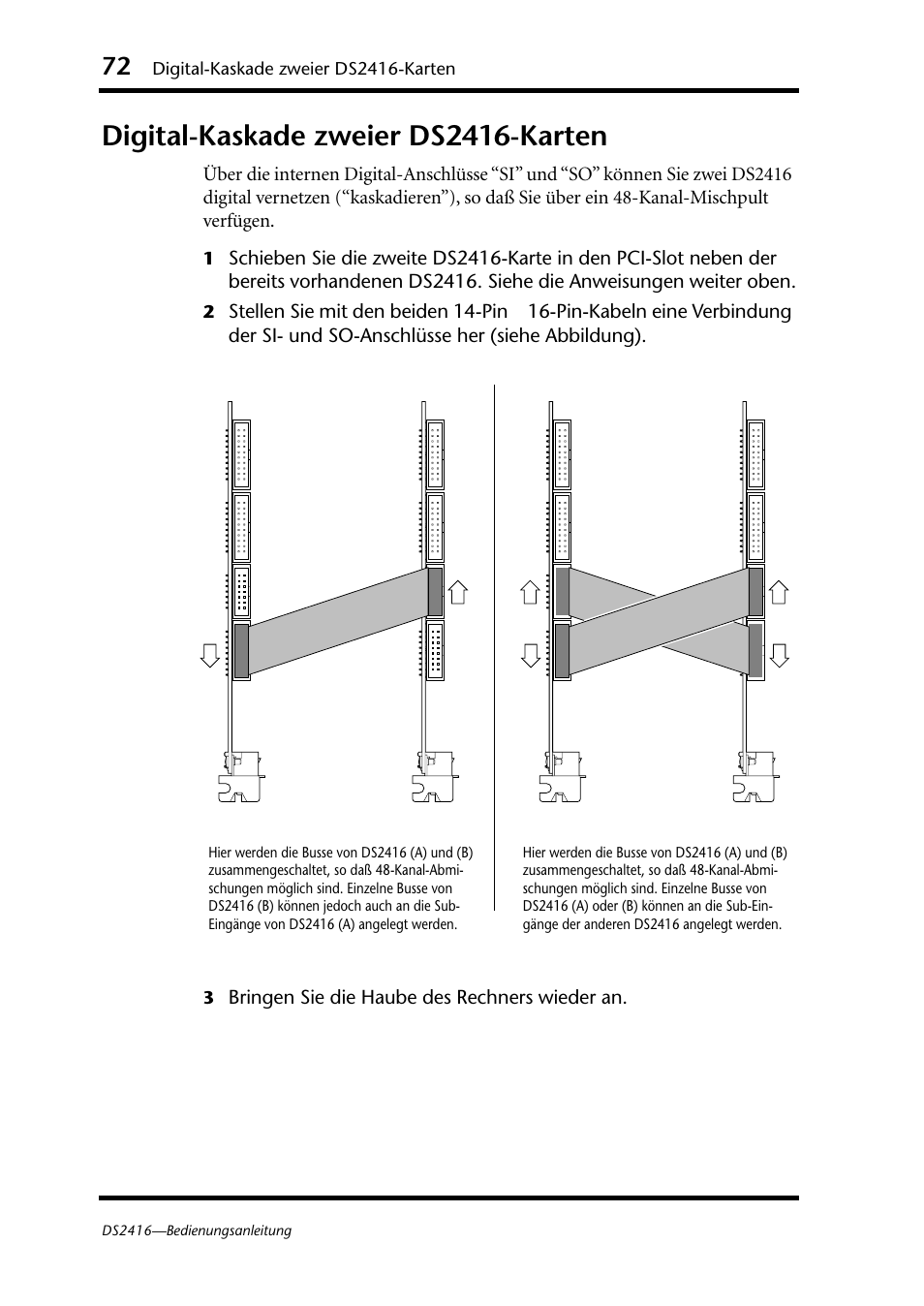 Digital-kaskade zweier ds2416-karten | Yamaha DS2416 User Manual | Page 72 / 161